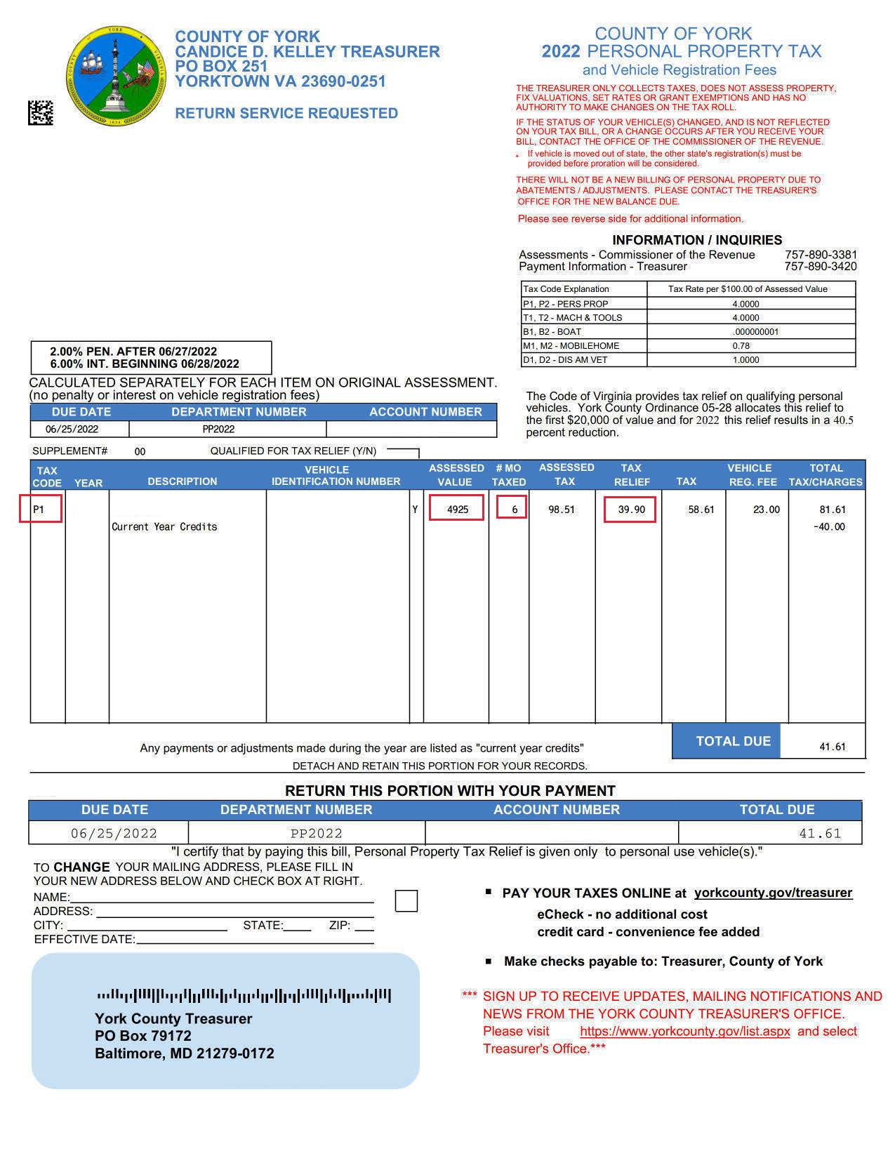 Sample Bill - Mailed