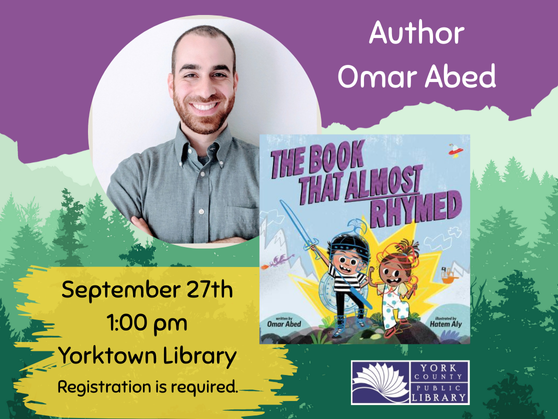 Meet children's author Omar Abed on September 27, 1 pm, Yorktown Library